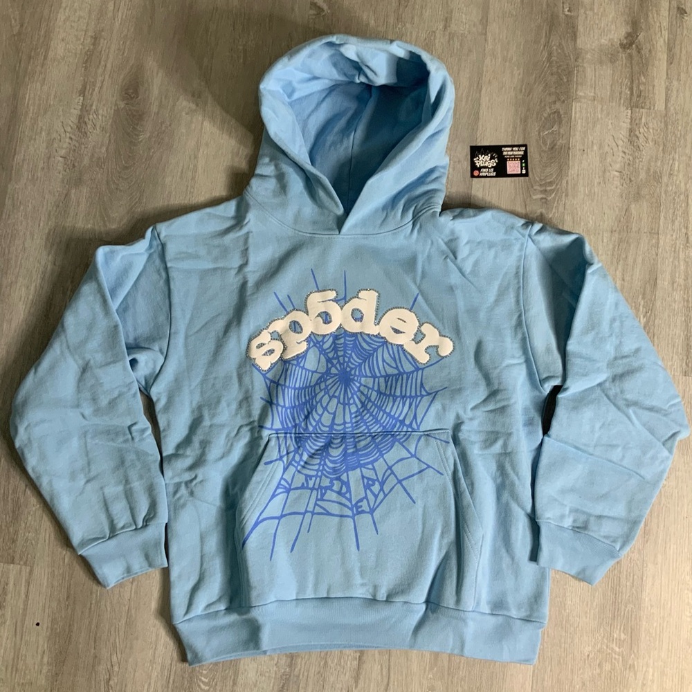 Light Blue Spider-Graphic Hoodie Sweatshirt